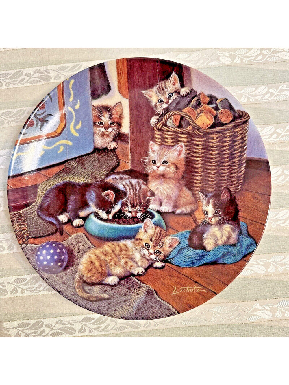 Little Rascals “Cozy Commons” Collector Plate Cat Kitten Jurgen Scholz Yarn